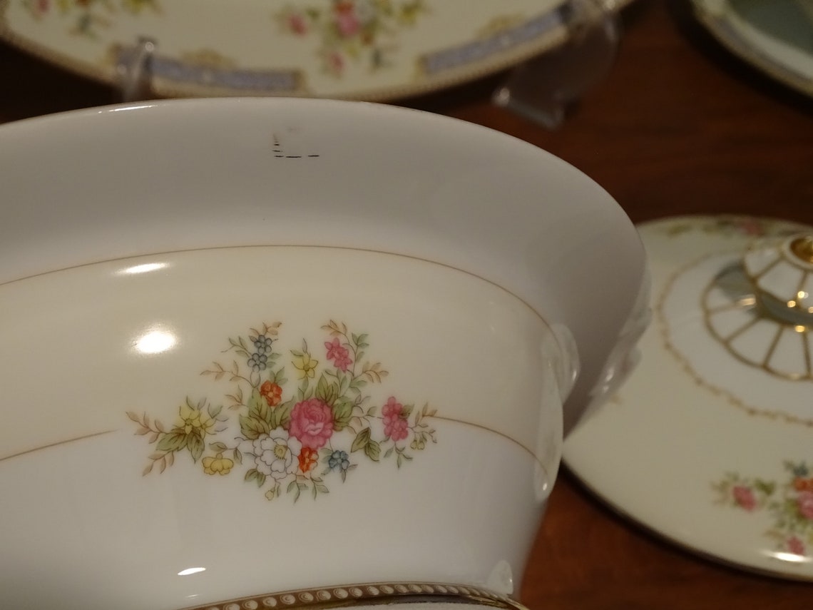 Noritake vintage china dishes gold trim w/blue rim & Etsy