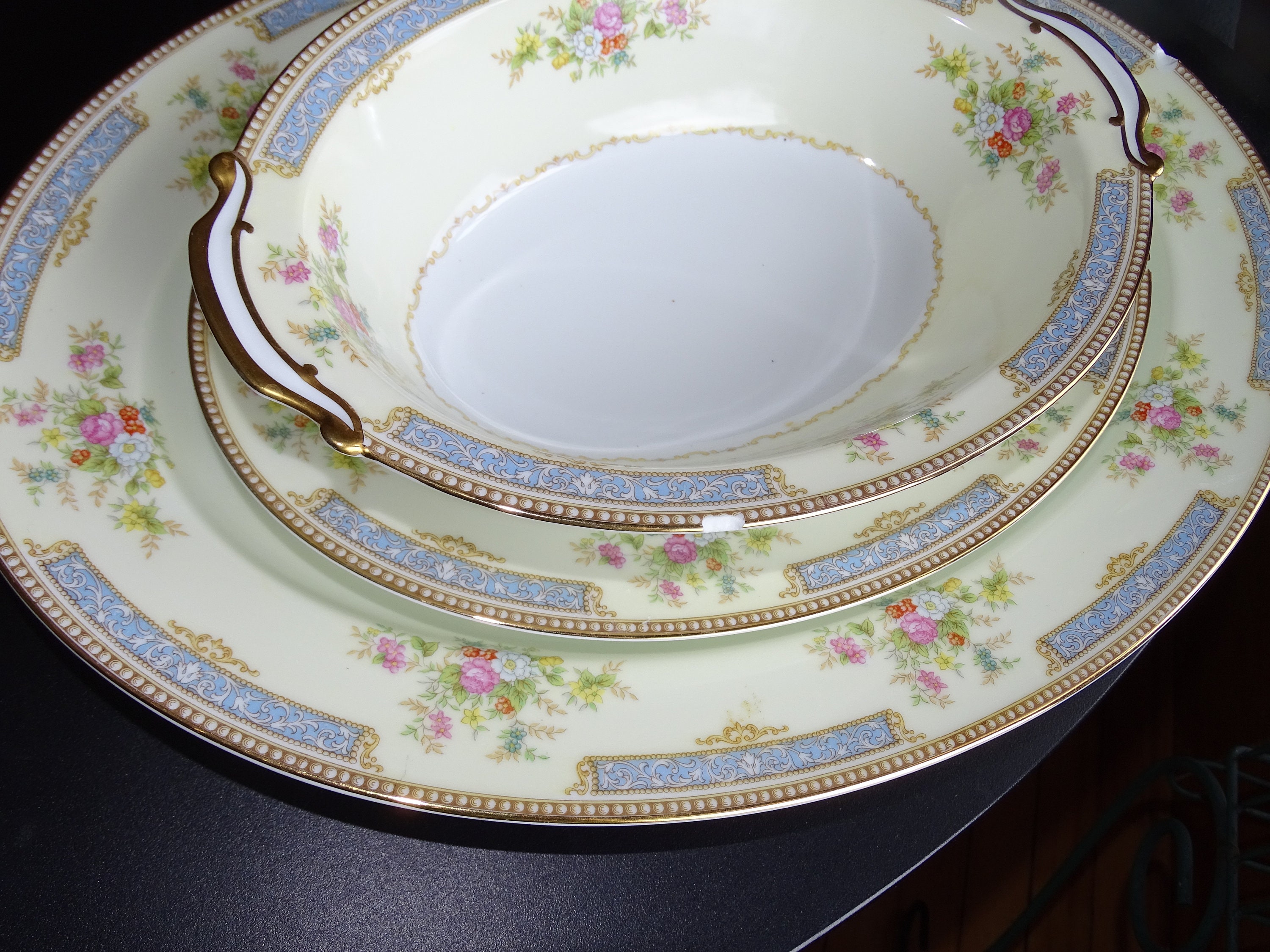 Noritake vintage china dishes gold trim w/blue rim & Etsy