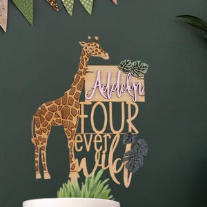 4e anniversaire, Quatre toujours sauvages, décoration de gâteau personnalisée, décorations d'anniversaire Safari, 4e anniversaire de fille ou de garçon, décoration de gâteau personnalisée