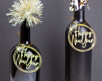 New Years Eve Decorations, Centerpiece, Mason Jar Tags, 2024, Happy New Year, New Year Party, Bubbly Bar, Party Supplies, Set of 6 Tags
