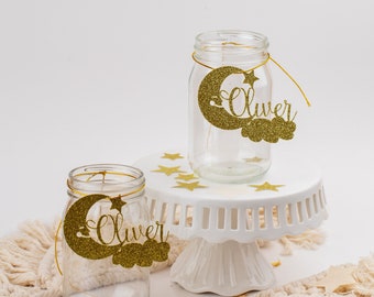 Twinkle Little Star Baby Shower, Centro de mesa para chá de bebê, Nome personalizado, Twinkle, Chá de bebê Moon And Stars, Conjunto de 6 etiquetas para potes de vidro
