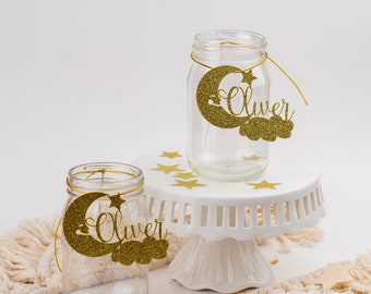 Twinkle Little Star Baby Shower, Baby Shower Centerpiece, Custom Name, Twinkle , Moon And Stars Baby Shower, Mason Jar Tags Set of 6