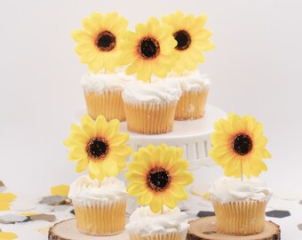 Cupcake Toppers, Sunflower Bridal Shower, Cupcake Picks, Sunflower Cupcake Toppers, Sunflower Baby Shower, Set 10