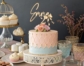 Birthday Custom Cake Topper, Custom Age Cake Topper, Custom Cake Topper Birthday Name, Bow Coquette Birthday, Customized Birthday Deocration