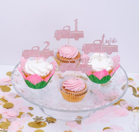 Cupcake Toppers, Custom Cupcake Toppers, Cupcake Toppers Personalized, Winter Onederland Decorations Girl, 2nd Birthday, Pink Truck Il_570xn