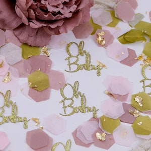 Decoraciones para baby shower de niña, decoraciones para revelar el género del bebé, decoración para baby shower, Oh Baby, baby shower boho, confeti para baby shower