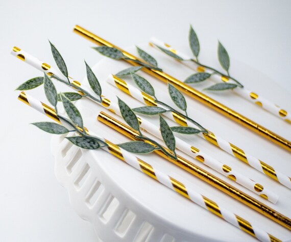 Baby Shower Decor, Greenery Baby Shower, Paper Straws, Birthday party Decorations, Greenery Bridal Shower, Party Supplies, Set of 10 Il_570xn