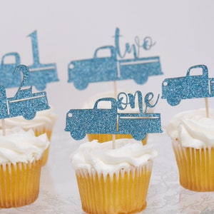 Cupcake Toppers, Custom Cupcake Toppers, Cupcake Toppers Personalized, Winter Onederland Decorations Boy, 2nd Birthday, Little Blue Truck image 5