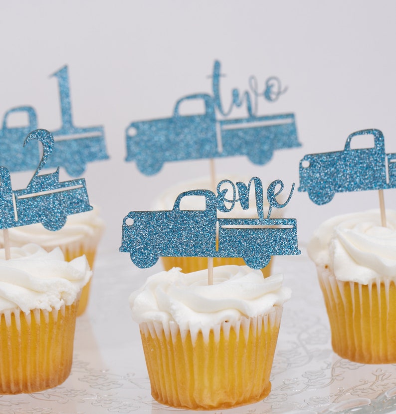 Cupcake Toppers, Custom Cupcake Toppers, Cupcake Toppers Personalized, Winter Onederland Decorations Boy, 2nd Birthday, Little Blue Truck image 5