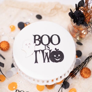 Halloween 2nd Birthday Centerpiece, Our little Boo Is Turning Two, Mason Jar Tags, 2nd Birthday Centerpiece, Little Boo, Set of 6 Black Glitter