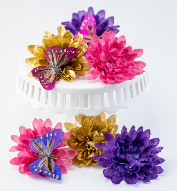 Butterfly Cake Topper, Artificial Dahlias, Silk Flowers, DIY, Baby Shower Decor, Party Supplies, Cake Flowers, Butterfly Baby Shower 5pcs Il_570xn