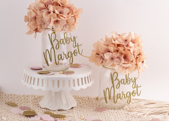 Baby Shower Centerpiece, Personalized Tags, Personalized Name, Personalized Mason Jar Tags, Baby Shower Decorations, Baby Shower Decor, Il_570xn