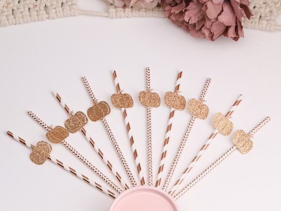 My Little Pumpkin Party Straws, Little Pumpkin First Birthday Decor, Little Pumpkin Baby Shower, Fall Baby Shower Decor, Rose Gold Set of 10 Il_570xn