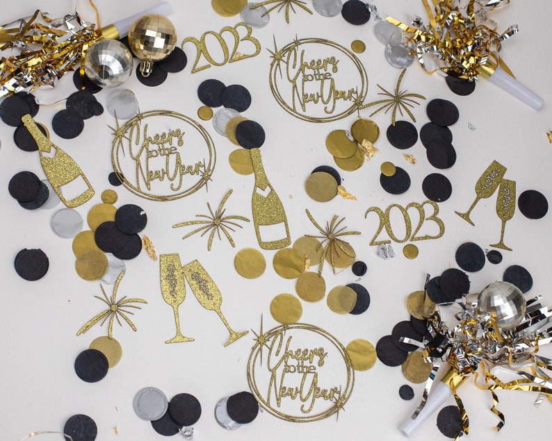 New Years Eve Decorations 2026 Happy New Year Glitter Confetti Centerpiece Bubbly Bar Party Decorations CTTNY