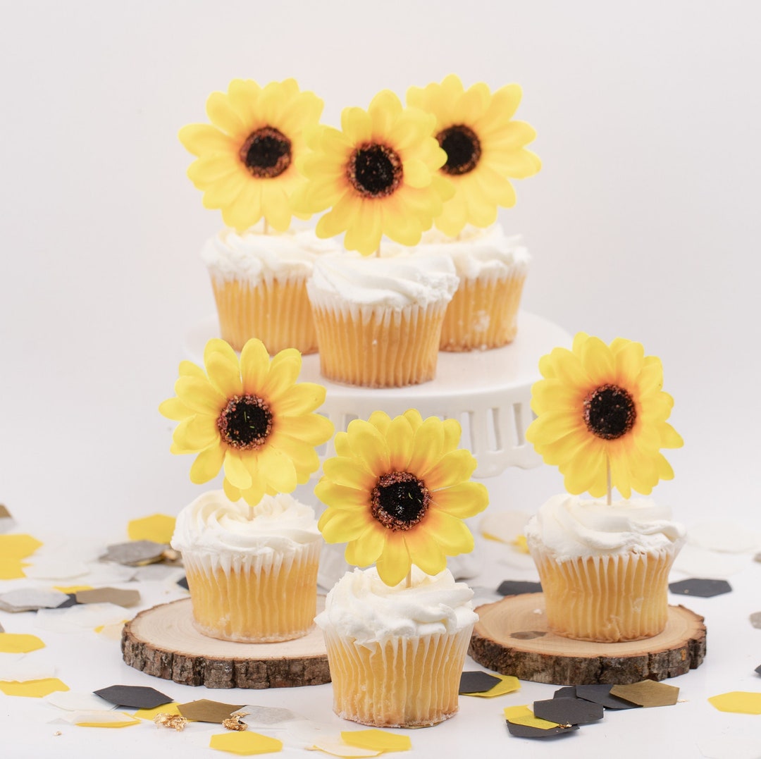 Cupcake Toppers, Sunflower Bridal Shower, Cupcake Picks, Sunflower