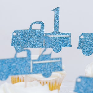 Cupcake Toppers, Custom Cupcake Toppers, Cupcake Toppers Personalized, Winter Onederland Decorations Boy, 2nd Birthday, Little Blue Truck Number (1)