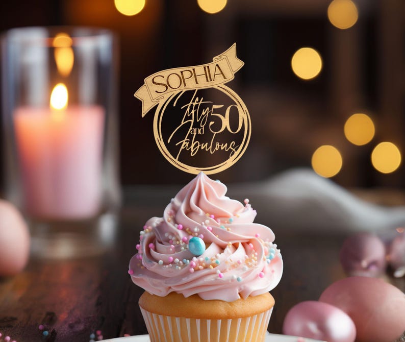 50th Birthday Cake Toppers, Cupcake Topper Birthday, Fifty and Fabulous ...
