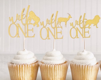 Wild One Birthday, Cupcake Topper, Pick, Jungle Party, Safari Birthday Decorations, Safari Wild One Birthday Party, Set of 10