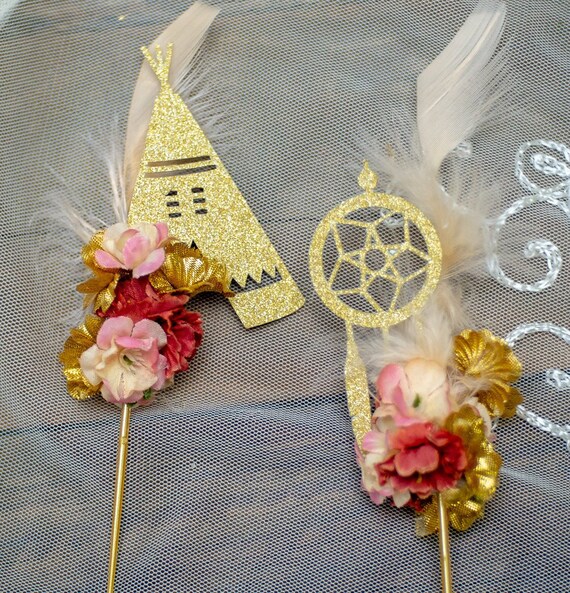Cupcake Toppers, Cupcake Picks, Boho Baby Shower, Boho Party Decorations, Boho Chic Theme Party,Tribal Party Decor, Dream catcher Set 6 Il_570xn
