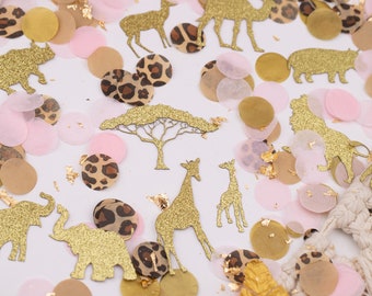 Pink Safari Baby Shower for Girl, Safari Animals, Jungle Baby Shower, Wild One, Safari Birthday Decorations for Birthday Girl, Confetti