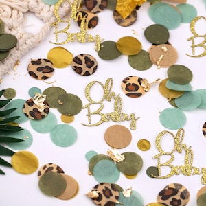 Confeti para baby shower de safari, baby shower de jungla, decoraciones para baby shower de niño, Oh Baby, decoraciones para baby shower con estampado de leopardo
