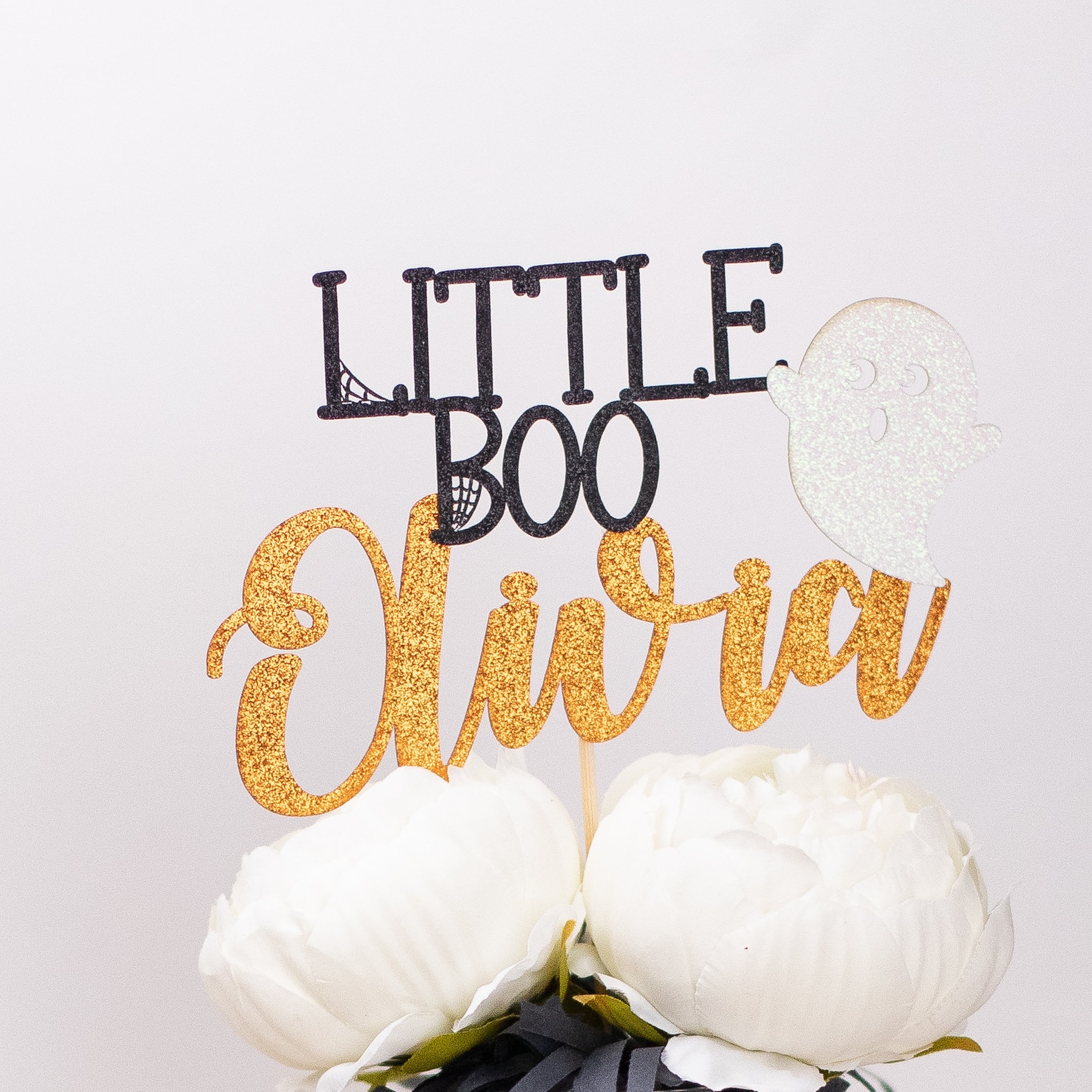 Little Boo Halloween Banner & Cake Topper Set - Pink Black Girl Baby Shower & 1st Birthday Party Decor
