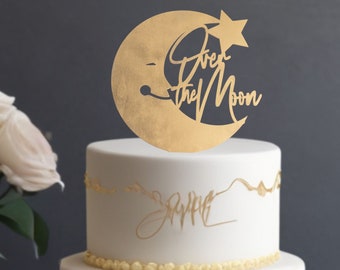 Over de maan babyshower decoraties, maan en sterren babyshower, maanmaan babyshower, maantaarttopper