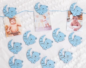 Teddy Bear Baby Shower, Personalized Photo Banner, Clips, Clothes Pins, Picture Banner, Baby Shower Banner, Don't Say Baby Game, Set of 12
