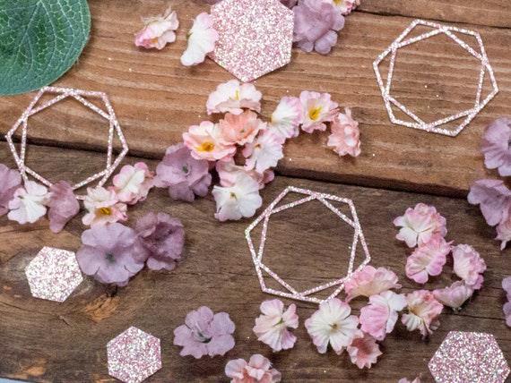Rose Gold Party Decorations, Baby Girl Shower, Floral Bridal Shower, 40th Rose Gold Birthday Decorations, Flower Confetti, Hexagon Il_570xn