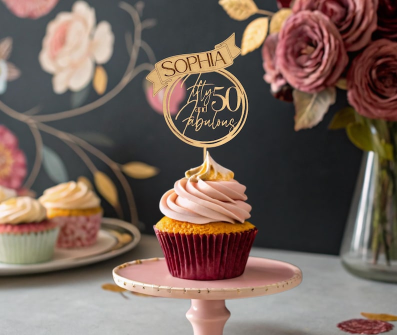 50th Birthday Cake Toppers, Cupcake Topper Birthday, Fifty and Fabulous ...
