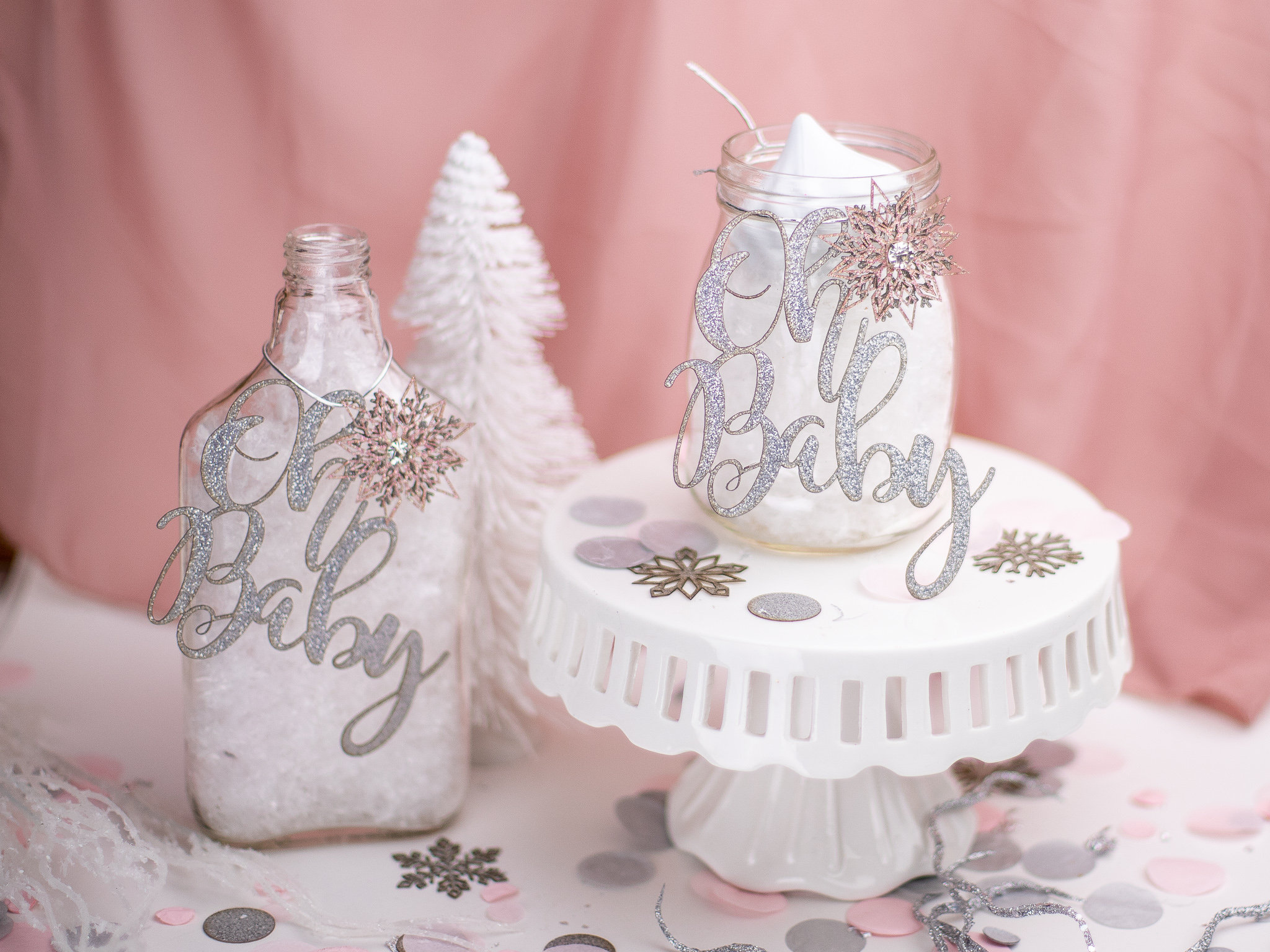 Oh Baby Winter Wonderland Baby Shower Centerpiece Winter Gender Reveal Winter Baby Shower Snowflake Centerpiece Set of 6