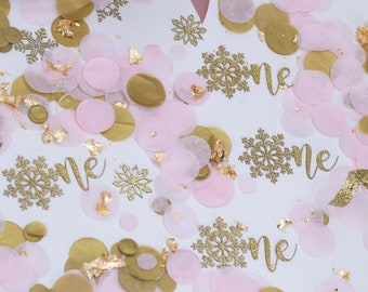 Winter Onederland Decorations Girl, 1st Birthday Girl, Snowflake Confetti, Snowflake Decoration, Pink and Gold Snowflake 1st Birthday