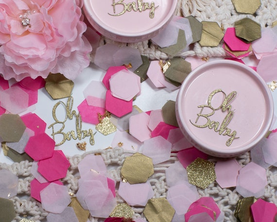 Baby Shower Decor, Oh Baby, Baby Girl Shower, Baby Shower Confetti, Boho Baby Shower Decor, Shower Baby Decorations, Pink and Gold Il_570xn