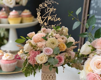 Baby Shower Floral Decorations, Baby Shower Centerpieces, Wildflower Baby Shower, Custom Baby Shower Decoration, Baby Name Decorations