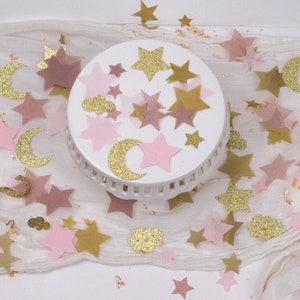 Twinkle Twinkle Little Star Revelação do sexo do bebê, decorações de chá de bebê com lua e estrelas para meninas, decorações de chá de bebê Over The Moon, confete