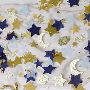Babyshower maan en sterren, Twinkle Twinkle Little Star Gender Reveal, Over the Moon babyshower, confetti, babyshower decoraties jongen
