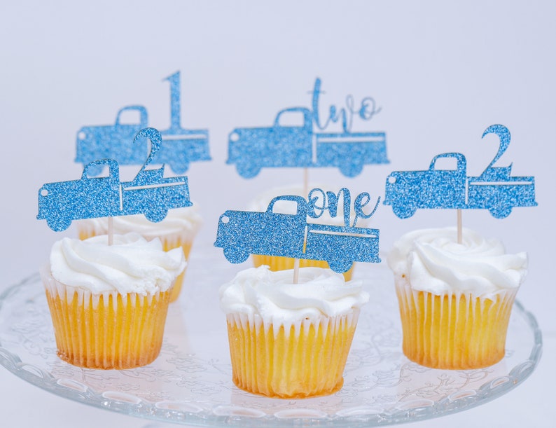 Cupcake Toppers, Custom Cupcake Toppers, Cupcake Toppers Personalized, Winter Onederland Decorations Boy, 2nd Birthday, Little Blue Truck image 7