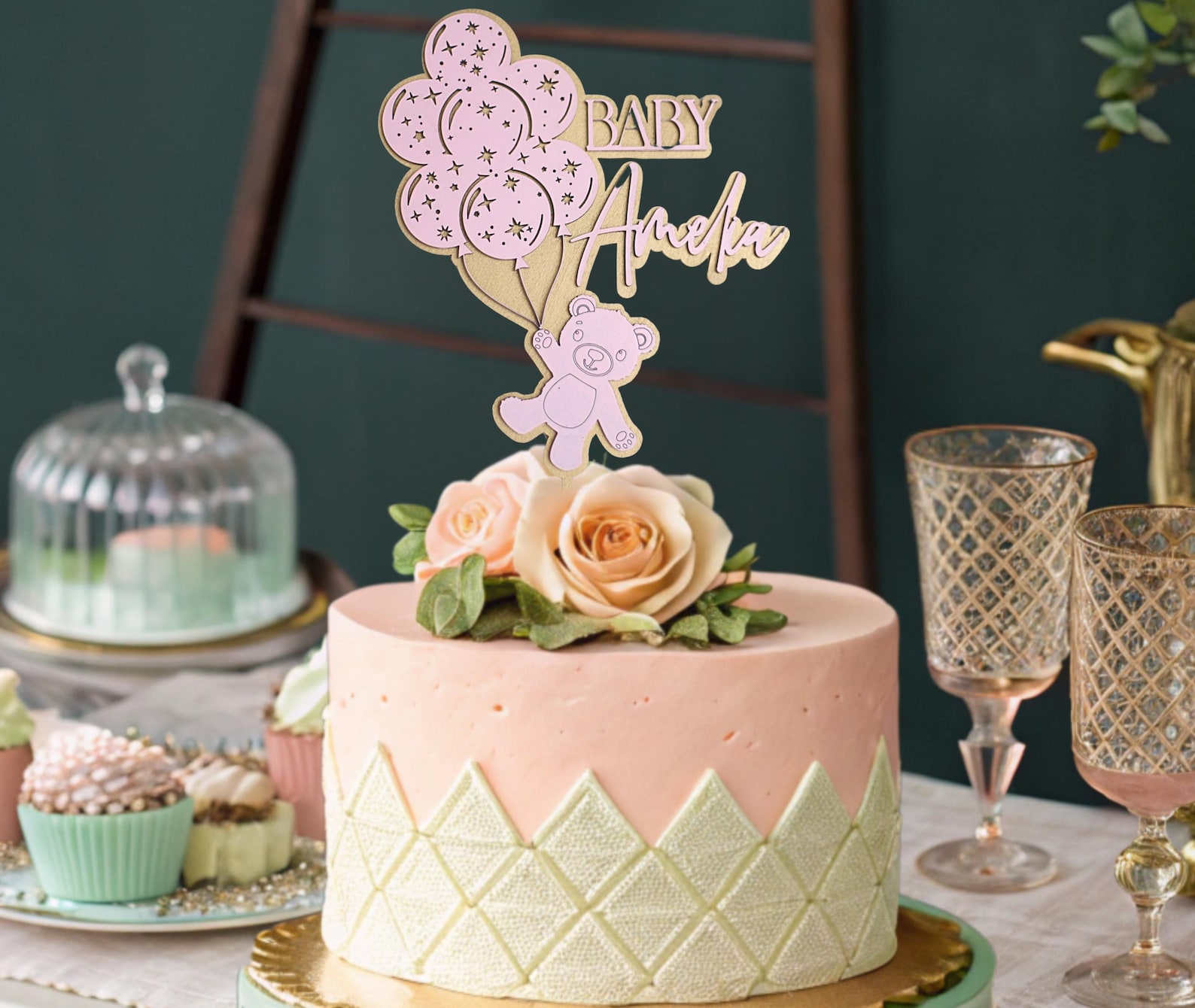 Baby Shower Cake Topper, Custom Baby Shower Cake Topper, Balloon Teddy — free download