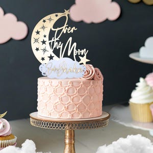Baby Shower Cake Topper, Custom Cake Topper, Over the Moon Baby Shower, Twinkle Little Stars Baby Shower, Personalized Cake Topper
