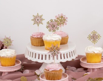 Toppers per cupcake principessa del ghiaccio Toppers per torta con fiocco di neve di Natale della regina Decorazioni per torte per feste di buon compleanno per bambini Baby Shower Matrimonio