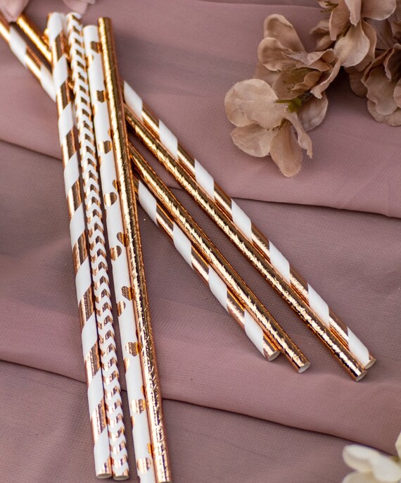 Paper Straws, Rose Gold Foil Paper Straws, Rose Gold Wedding, Rose Gold Baby Shower, Bridal Shower Decor, Rose Gold Party Decorations Il_570xn