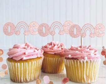 Boho Rainbow 1st Birthday Cupcake Toppers, Cupcake Picks, One, Girl 1st Birthday, Boho Rainbow Birthday Decorations, set of 10