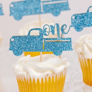 Cupcake Toppers, Custom Cupcake Toppers, Cupcake Toppers Personalized, Winter Onederland Decorations Boy, 2nd Birthday, Little Blue Truck Word (one)