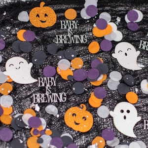 Halloween Baby Shower, A Baby Is Brewing, Halloween Gender Reveal, Confetti,