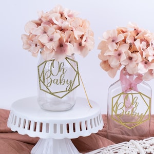 Baby Shower Centerpiece, Oh Baby, Mason Jar Tags, Oh Baby Baby Shower Decorations, Baby Shower Decor