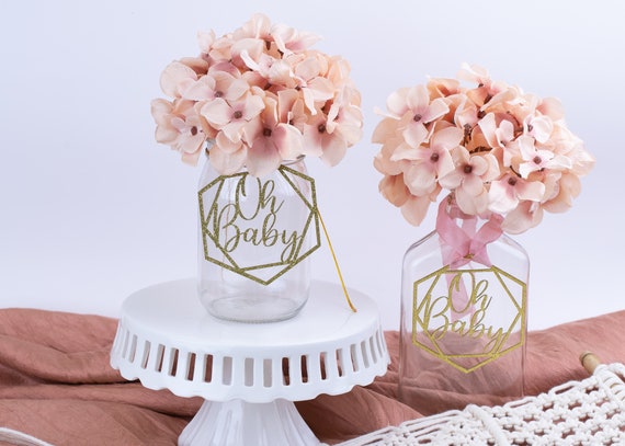 Baby Shower Centerpiece, Oh Baby, Mason Jar Tags, Oh Baby Baby Shower Decorations, Baby Shower Decor Il_570xn