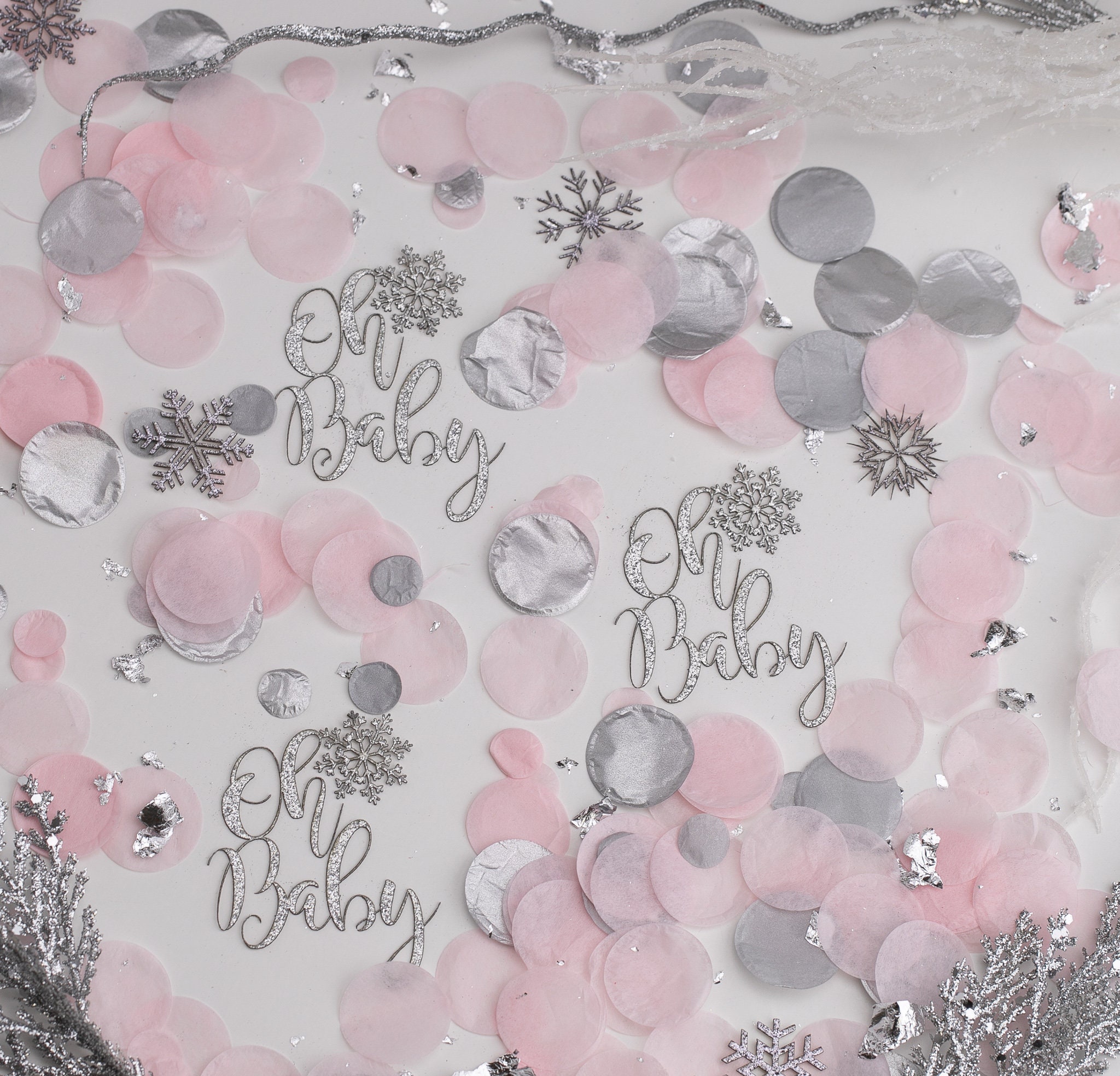 Winter Wonderland Baby Shower Decoration Oh Baby Girl Baby Shower Snowflake Confetti Baby Shower Decor Pink Snowflake