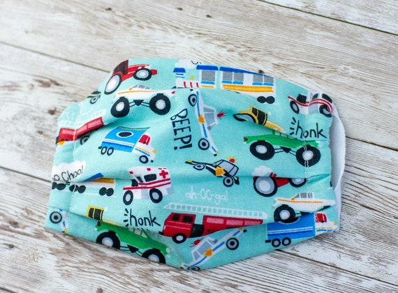 Kids Face Mask, Mouth Mask, Reusable, Dust Mask, Face Mask with Filter Pocket, Cloth Mask,Washable, Half Face Maks, Cars and Trucks Il_570xn