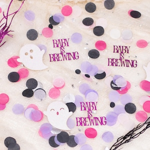 Halloween Baby Shower, A Baby Is Brewing Baby Shower, Halloween Gender Reveal, Ghost Confetti, Pink Halloween