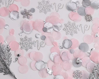 Winter Onederland Decorations Girl, 1st Birthday Girl, Snowflake Confetti, Snowflake Decoration, Pink and Silver Snowflake 1st Birthday